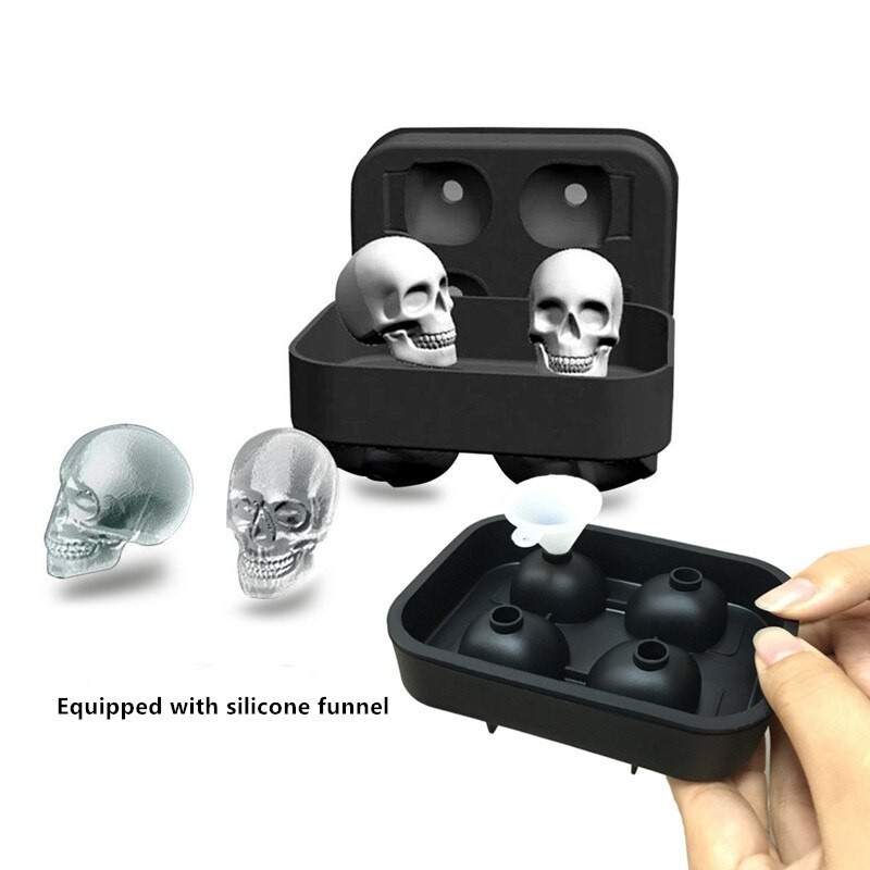 Grand Plateau à Glaçons, Moule à Pudding, Tête De Mort 3D, En Silicone, 4 Cavités Bricolage à Faire Soi-même, Pour Usage Domestique, 1 Pièce