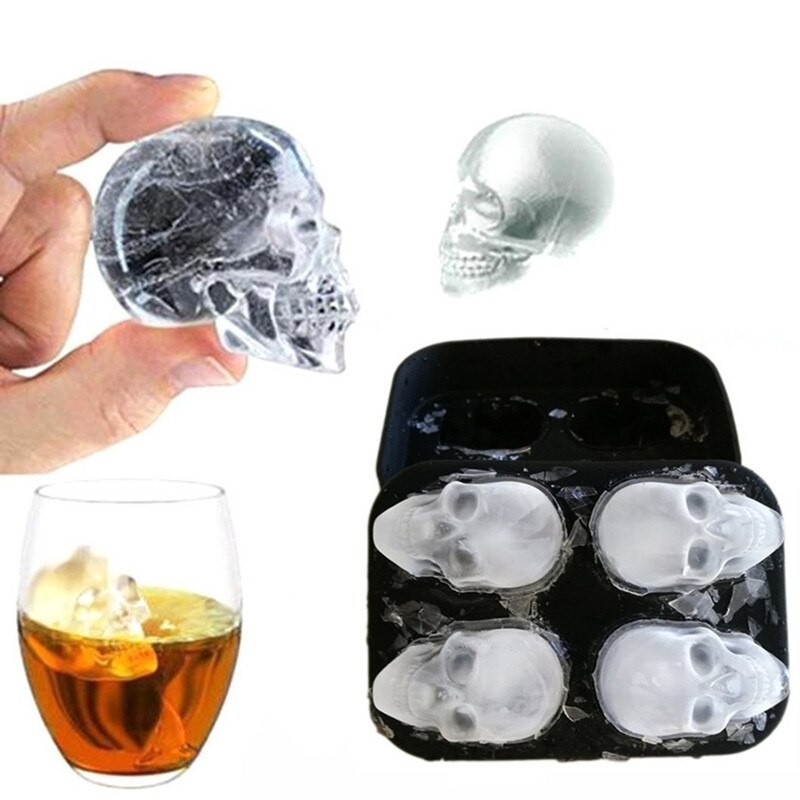 Grand Plateau à Glaçons, Moule à Pudding, Tête De Mort 3D, En Silicone, 4 Cavités Bricolage à Faire Soi-même, Pour Usage Domestique, 1 Pièce thumbnail