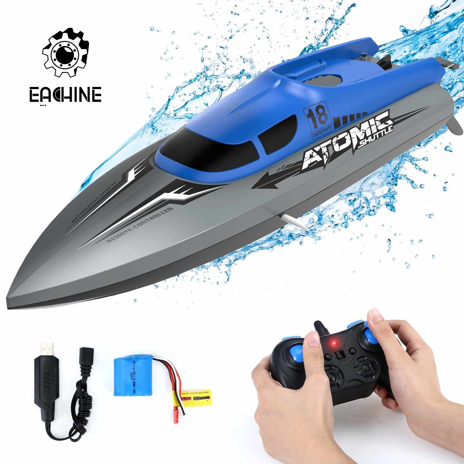 EACHINE – Bateau Télécommandé EB02, 2.4G 4CH, Moteur Haute Vitesse Jusqu'à 30 Km/h Pour Piscine Et Lac, 40 Minutes D'utilisation, Jouets thumbnail