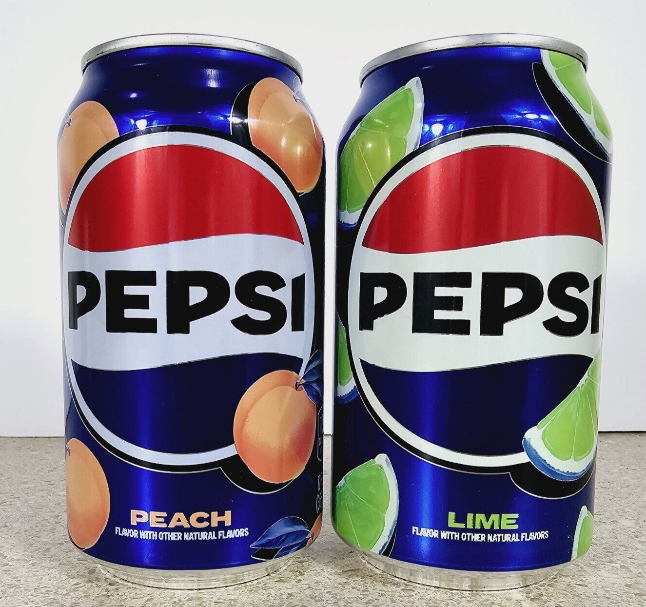 Limited Edition Rare Pepsi PEACH & LIME Flavored Soda 2 Cans Each 12 Fl Oz