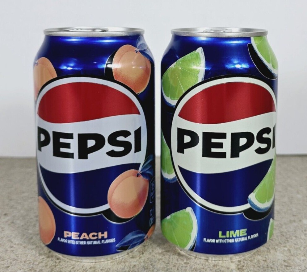 Limited Edition Rare Pepsi PEACH & LIME Flavored Soda 2 Cans Each 12 Fl Oz thumbnail