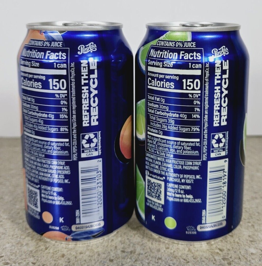 Limited Edition Rare Pepsi PEACH & LIME Flavored Soda 2 Cans Each 12 Fl Oz thumbnail