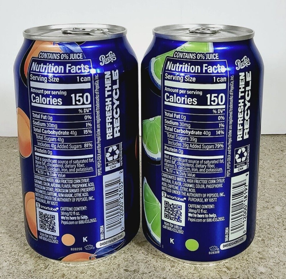 Limited Edition Rare Pepsi PEACH & LIME Flavored Soda 2 Cans Each 12 Fl Oz thumbnail