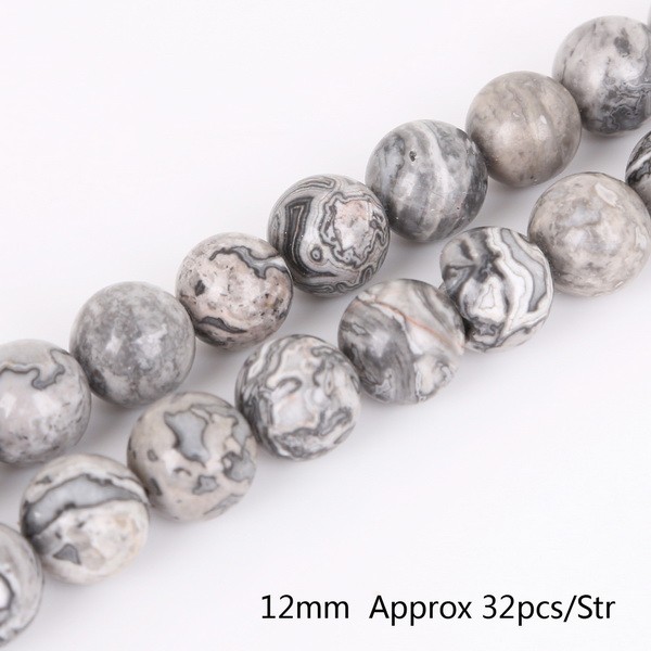 AAA + – Perles Rondes En Pierre Grise Naturelle, Pour La Fabrication De Bijoux, 4/6/8/10/12mm, 15 '', Bracelet à Bricoler Soi-même thumbnail