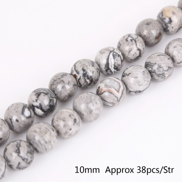 AAA + – Perles Rondes En Pierre Grise Naturelle, Pour La Fabrication De Bijoux, 4/6/8/10/12mm, 15 '', Bracelet à Bricoler Soi-même thumbnail