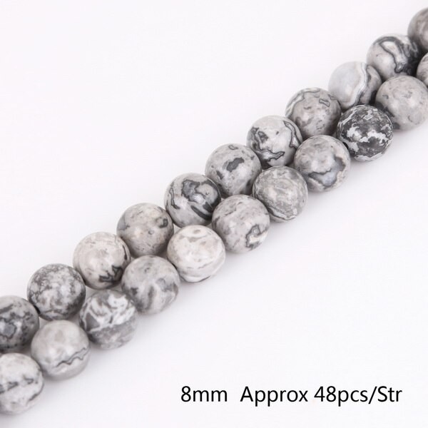 AAA + – Perles Rondes En Pierre Grise Naturelle, Pour La Fabrication De Bijoux, 4/6/8/10/12mm, 15 '', Bracelet à Bricoler Soi-même thumbnail