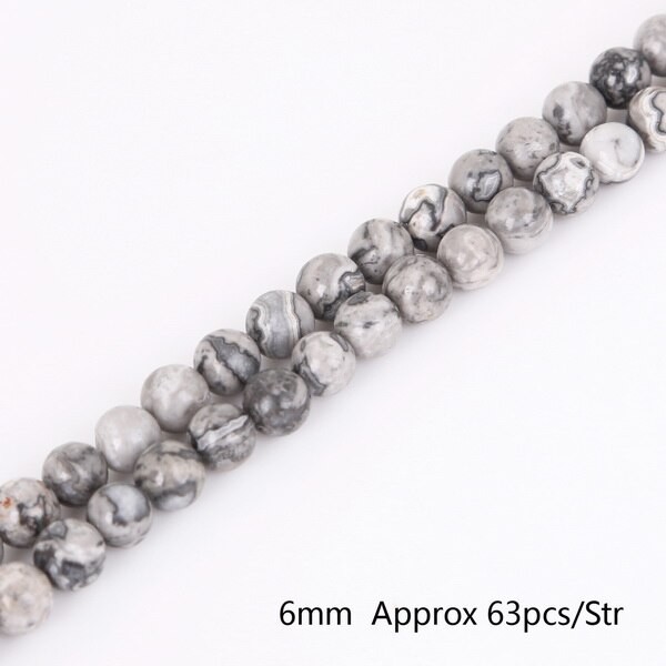AAA + – Perles Rondes En Pierre Grise Naturelle, Pour La Fabrication De Bijoux, 4/6/8/10/12mm, 15 '', Bracelet à Bricoler Soi-même thumbnail