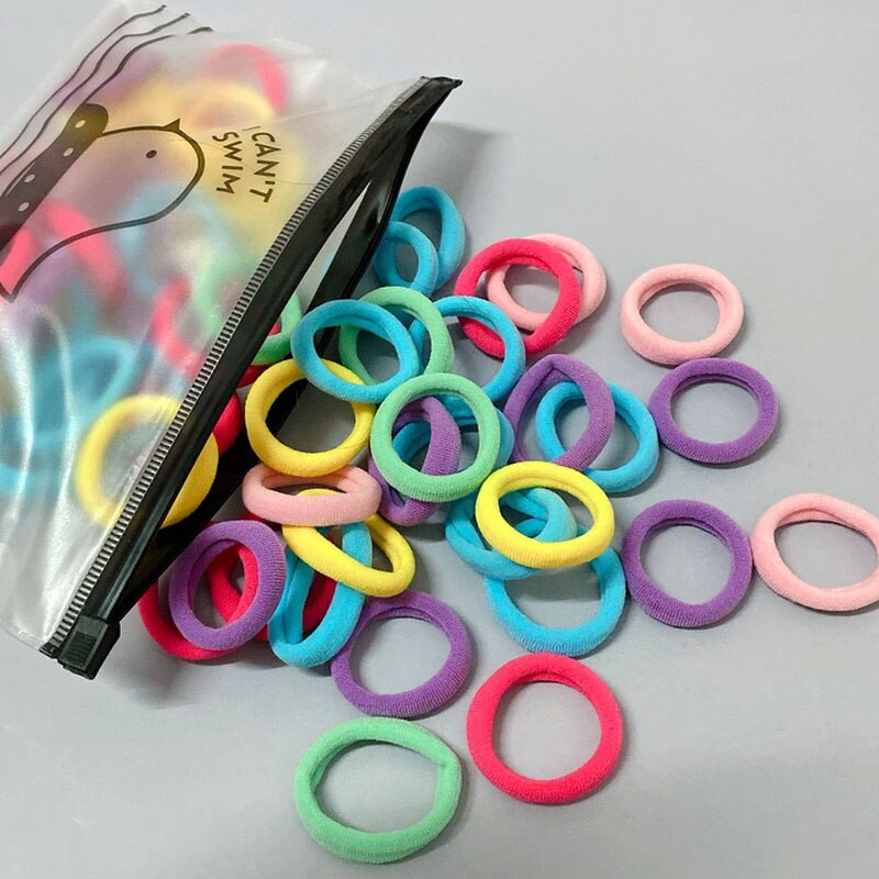 50 Teile/satz Mädchen 3cm Bunte Haar Gummi Bands Baby Scrunchies Pack Elasitic Haar Krawatten Für Freundlicher Weiß Haar Ringe Gummi Stirnband thumbnail