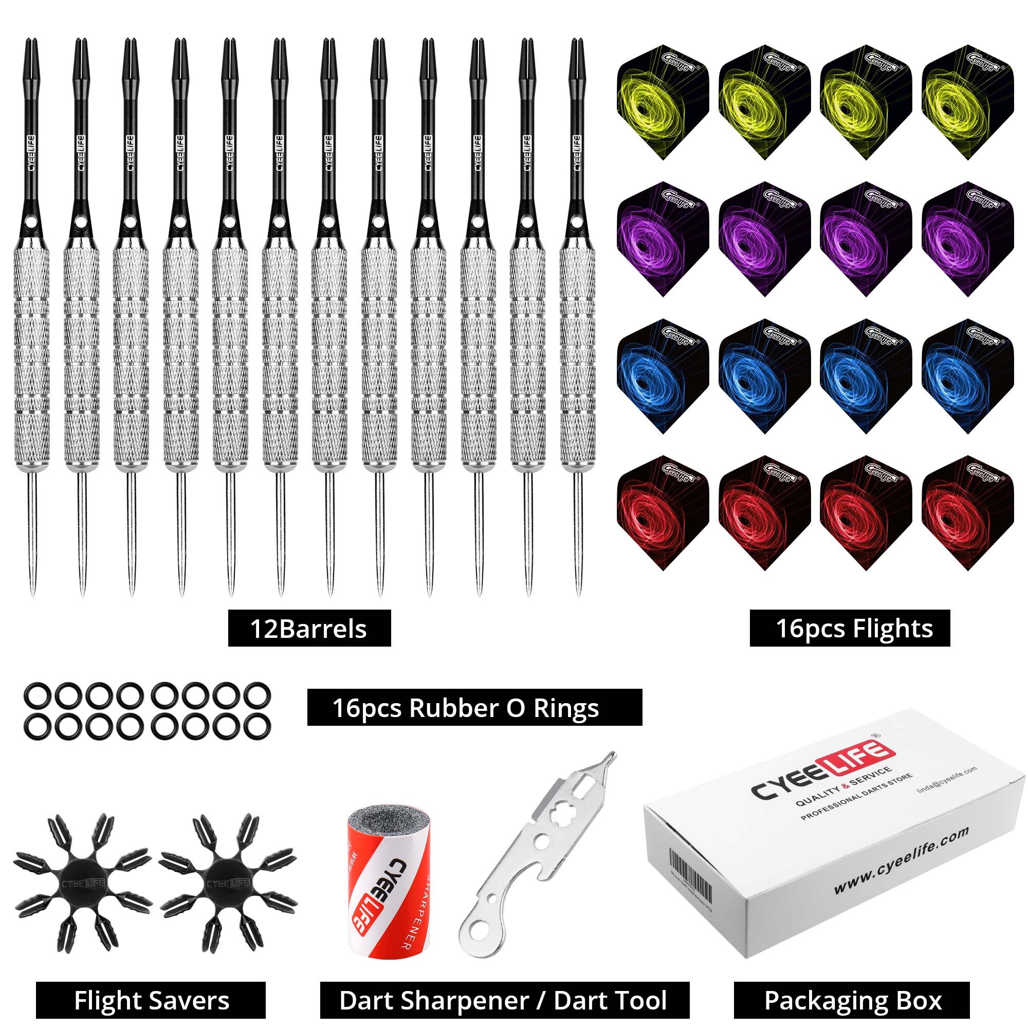CyeeLife 18/20/22/28g Darts Stahl Haustier Schwanz, Aluminium Stange, 50 Stücke Gummi Ring, 3 Stücke Schwanz Schutz, Schleifstein, 12 STÜCKE/einste