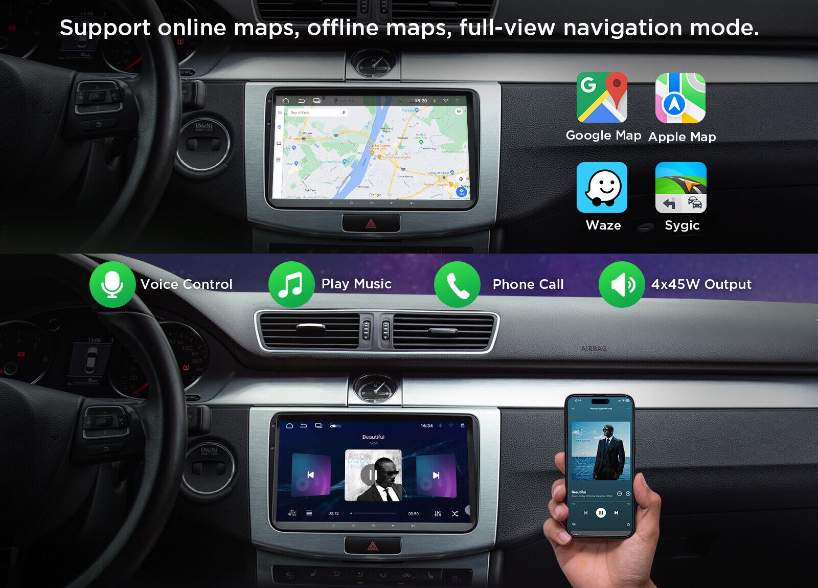 OBD Eonon VWA13 Android 13 Car Radio GPS Stereo Bluetooth WiFi for VW Skoda Seat