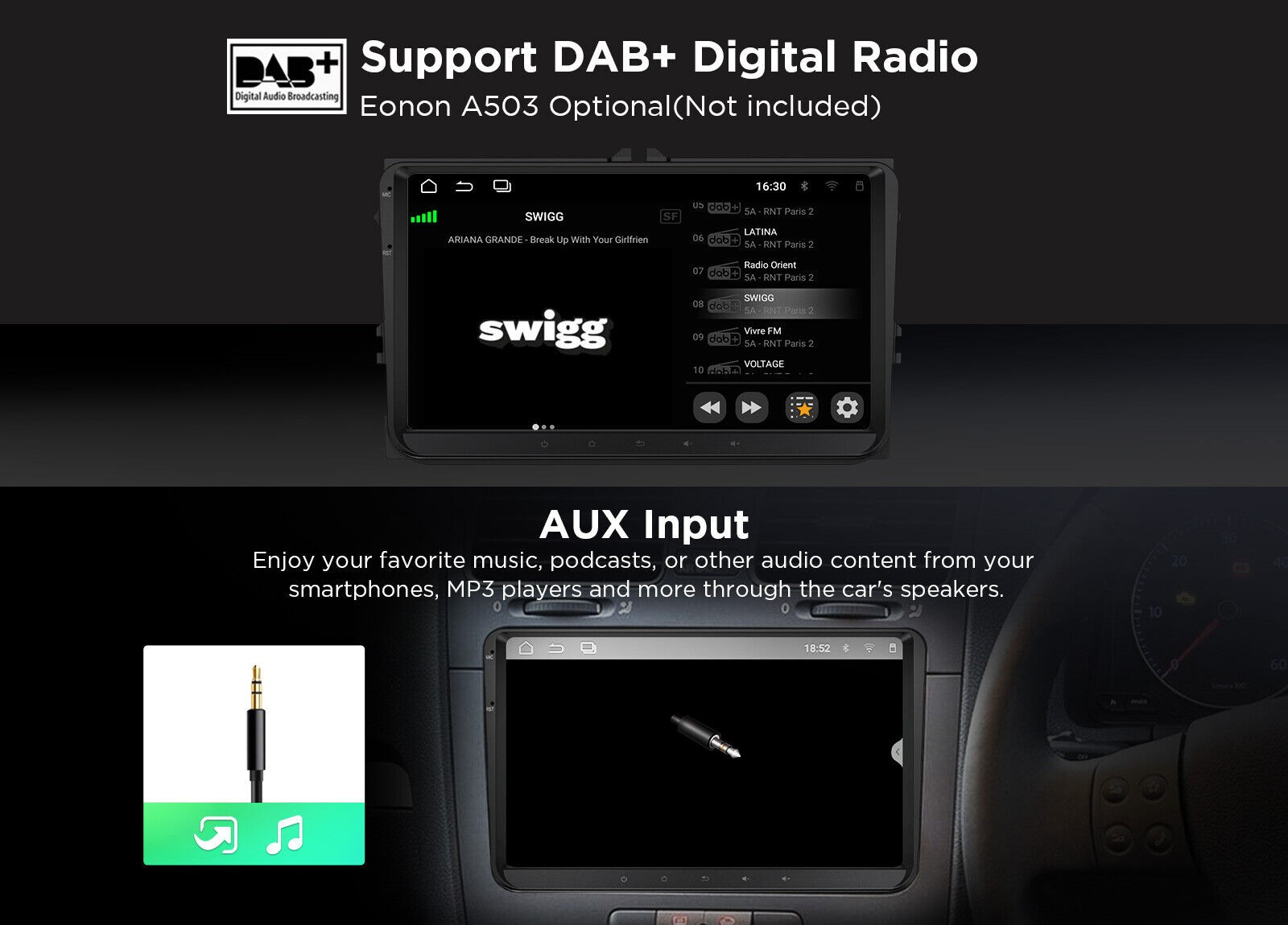 OBD Eonon VWA13 Android 13 Car Radio GPS Stereo Bluetooth WiFi for VW Skoda Seat