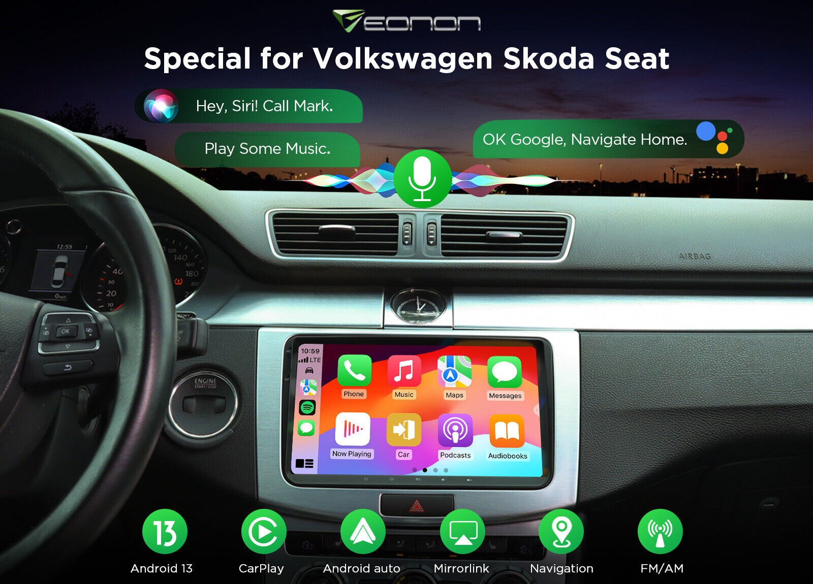 OBD Eonon VWA13 Android 13 Car Radio GPS Stereo Bluetooth WiFi for VW Skoda Seat