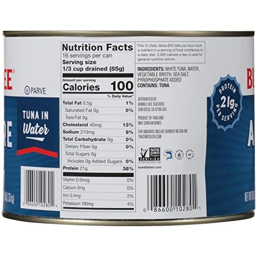 Bumble Bee Solid White Albacore Tuna in Water, 66.5 Oz Bulk Food Service Can - Wild Caught Tuna - 21g Protein per Serving, High in Omega-3s - Non-GMO  thumbnail