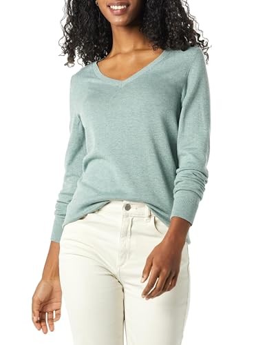 Amazon Essentials Women's Classic-Fit Lightweight Long-Sleeve V-Neck Sweater (Available in Plus Size), Sage Green Heather, XX-Large