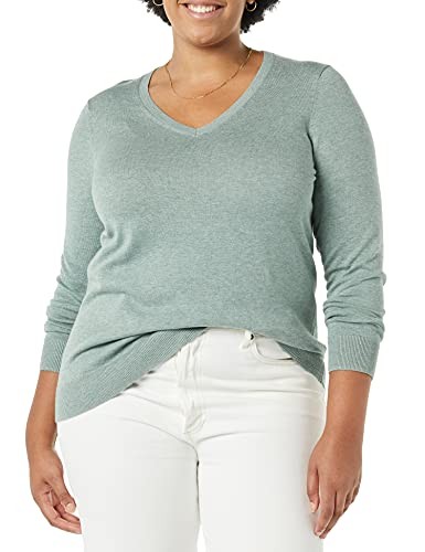 Amazon Essentials Women's Classic-Fit Lightweight Long-Sleeve V-Neck Sweater (Available in Plus Size), Sage Green Heather, XX-Large thumbnail