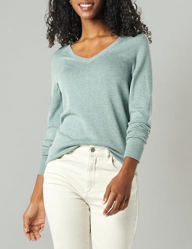 Amazon Essentials Women's Classic-Fit Lightweight Long-Sleeve V-Neck Sweater (Available in Plus Size), Sage Green Heather, XX-Large thumbnail