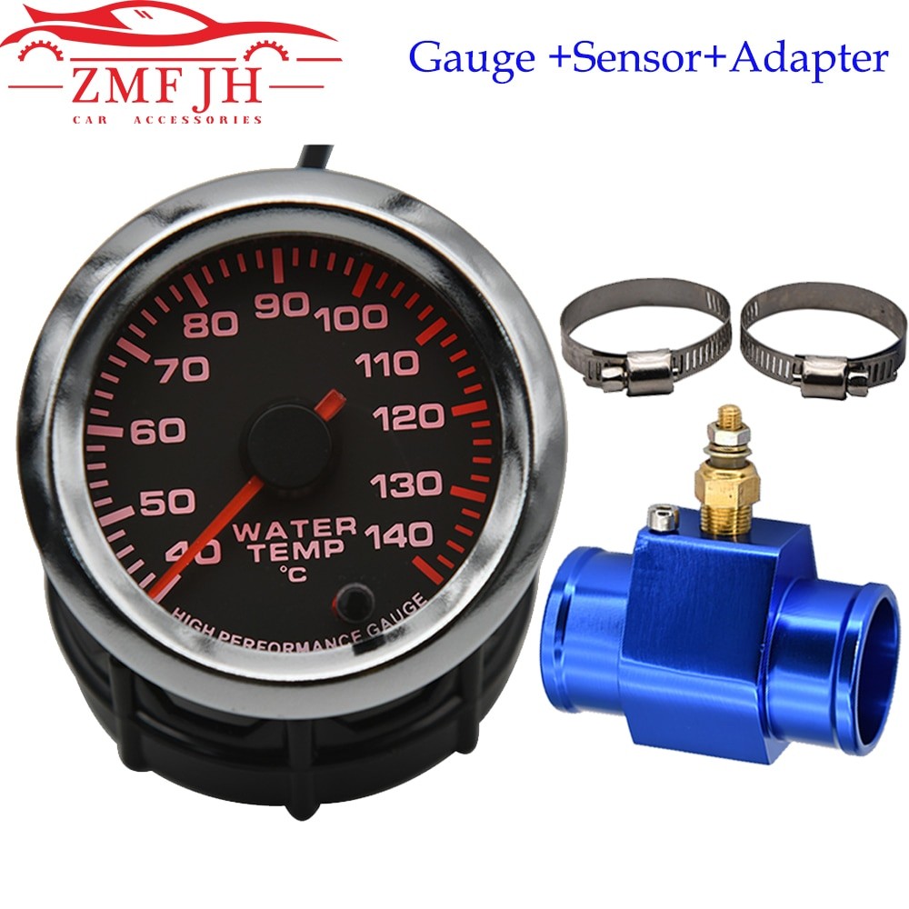 52MM Auto Wasser Temperatur Messgerät 40-140 Celsius Mit Wasser Temp Gemeinsam Rohr Sensor Adapter 1/8NPT 28-40MM 7 Farbe Hintergrundbeleuchtung