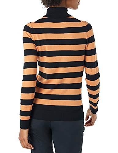 Amazon Essentials Women's Classic-Fit Lightweight Long-Sleeve Turtleneck Sweater (Available in Plus Size), Black Camel Rugby Stripe, Small thumbnail