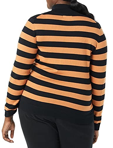 Amazon Essentials Women's Classic-Fit Lightweight Long-Sleeve Turtleneck Sweater (Available in Plus Size), Black Camel Rugby Stripe, Small thumbnail