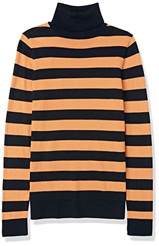 Amazon Essentials Women's Classic-Fit Lightweight Long-Sleeve Turtleneck Sweater (Available in Plus Size), Black Camel Rugby Stripe, Small thumbnail