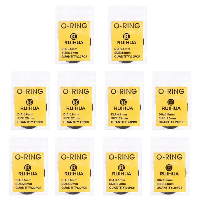 200 St / Set 16-34mm Vattentät Gummi O-ring Klocka Baksidan Tätning Packningar Klocka Reparationsdelar