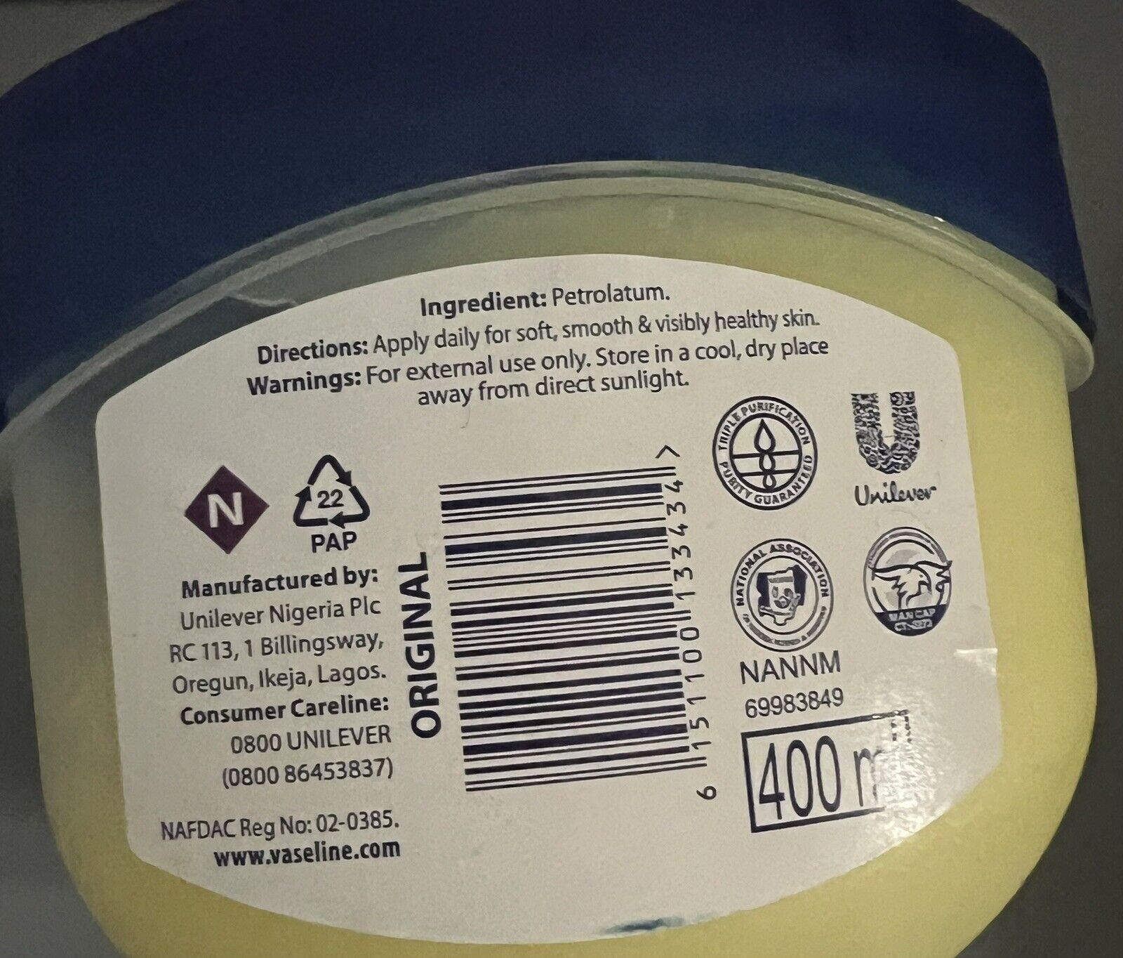 2  Vaseline Original Blueseal 100% Pure Petroleum Jelly, 250 Ml thumbnail