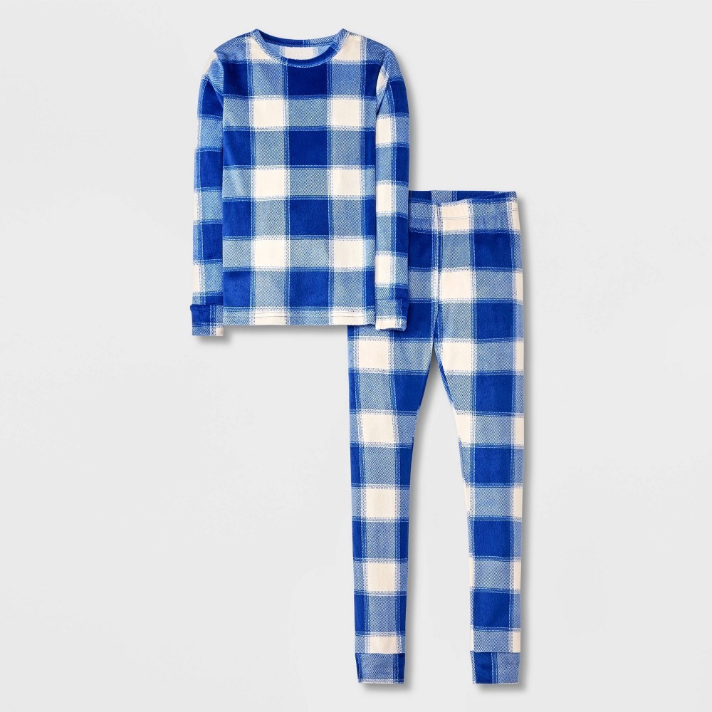 Kids' 2pc 'Buffalo Check' Snuggly Soft Snug Fit Long Sleeve Pajama Set - Cat & Jack™ Blue 6