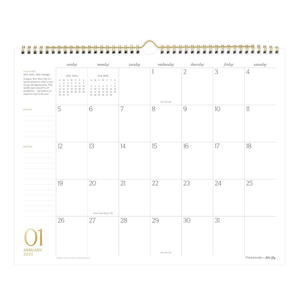 Marie Kondo for Blue Sky 2025 Monthly Wall Calendar 12.8