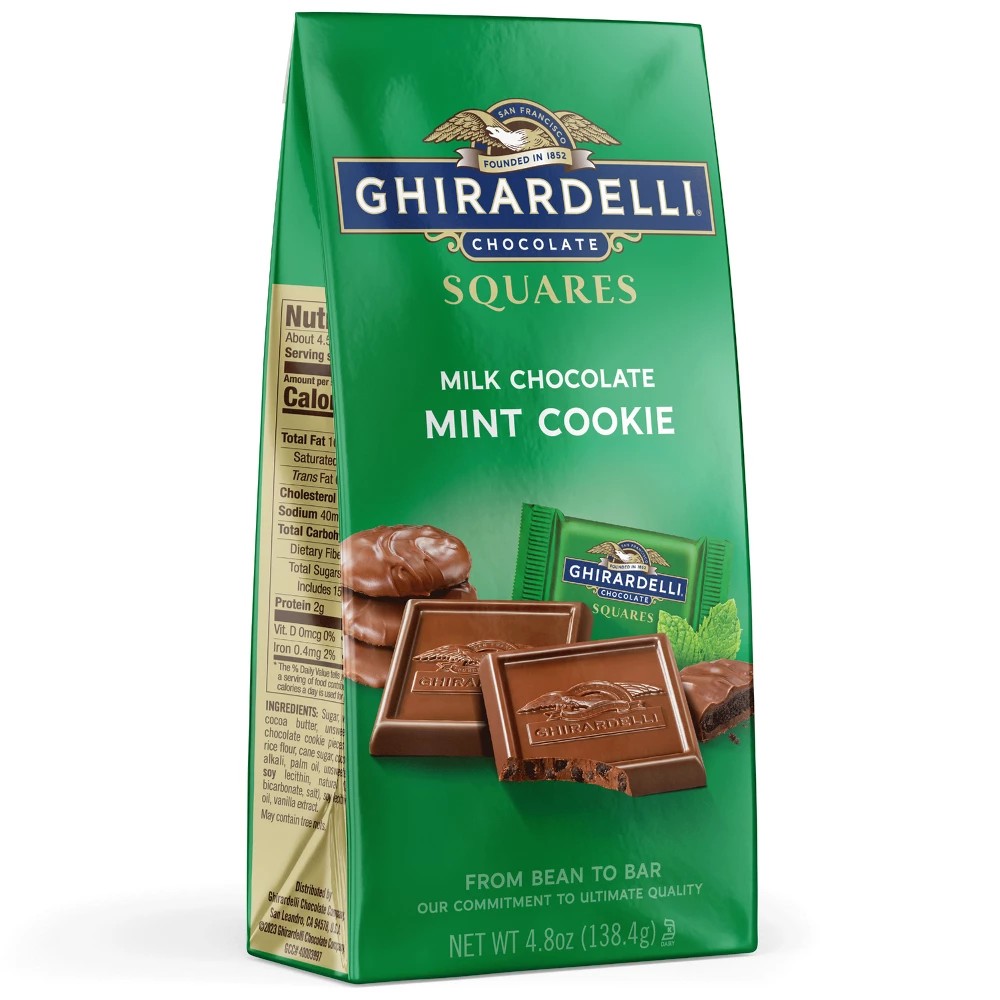 GHIRARDELLI Milk Chocolate Mint Cookie Candy SQUARES - 4.8oz