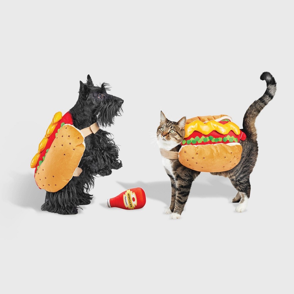 Photo 1 of Size S Halloween Full Body Hot Dog Dog and Cat Costume with Ketchup Toy - Hyde and EEK!
