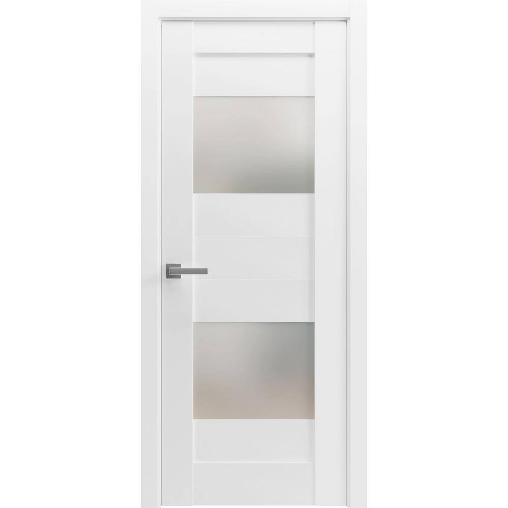 6222 24 in. X 96 in. Right-Hand/Inswing Solid Frosted Glass White Single Prehung Interior Door with Hardware