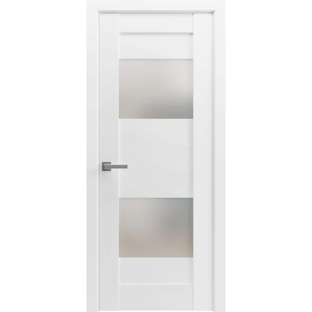 6222 24 in. X 80 in. Right-Hand/Inswing Solid Frosted Glass White Single Prehung Interior Door with Hardware