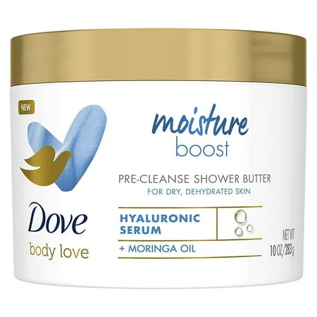 Dove Body Love Shower Cleansing Butter Moisture Boost Cleanser for Dry Skin Silkier Than Body Wash with Hyaluronic Acid and Moringa Oil 10 Oz
