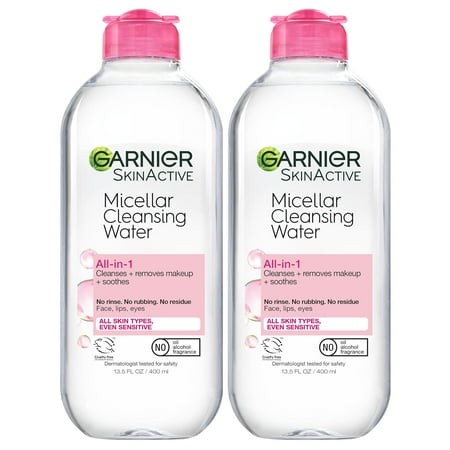 Garnier Micellar Water for All Skin Types  Facial Cleanser & Makeup Remover  13.5 Fl Oz (400mL)  2 Count (Packaging May Vary)