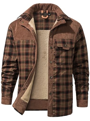 Mr.Stream Men's Outdoor Casual Vintage Long Sleeve Plaid Flannel Button Down Shirt Jacket 3251 Red Coffee XL
