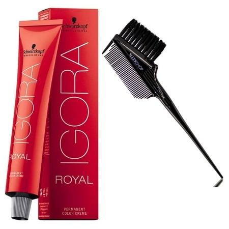 7-55 Medium Blonde Gold Extra   Schwarzkopf IGORA ROYAL Permanent Hair Color Creme Cream Haircolor Dye - Pack of 2 W/ SLEEKSHOP 3-in-1 Brush Comb