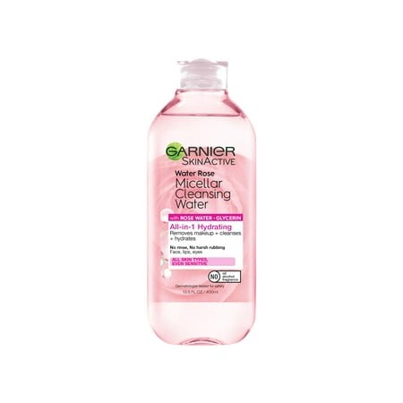 Garnier Skinactive Micellar Water with Rose Water and Glycerin  Facial Cleanser & Makeup Remover  All-in-1 Hydrating  13.5 Fl Oz (400Ml)  1 Count (Pac