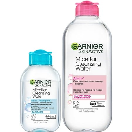 Garnier Skinactive Micellar Cleansing Water  for All Skin Types  13.5 Fl Oz + Micellar Cleansing Water  for Waterproof Makeup  3.4 Fl Oz