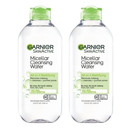 Garnier Skinactive Micellar Water for Oily Skin  Facial Cleanser & Makeup Remover  13.5 Fl Oz (400Ml) 2 Count (Packaging May Vary)