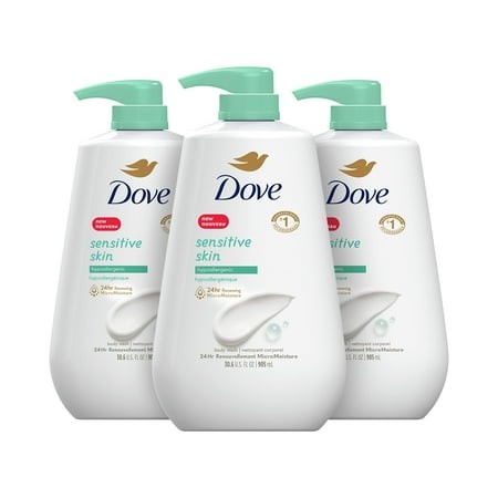 Dove Body Wash with Pump Sensitive Skin 3 Count Hypoallergenic  Paraben-Free  Sulfate-Free  Cruelty-Free  Moisturizing Skin Cleanser Effectively Washe