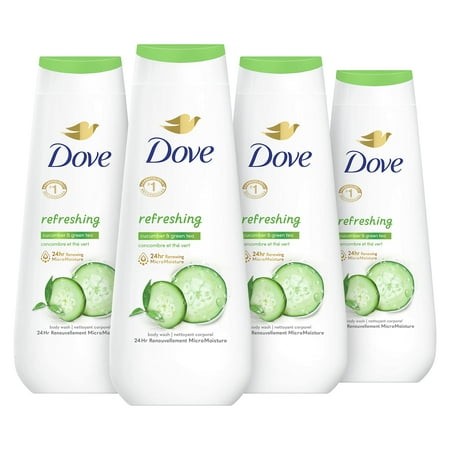 Dove Body Wash Refreshing Cucumber and Green Tea 4 Count Refreshes Skin Cleanser That Effectively Washes Away Bacteria While Nourishing Your Skin 20 O