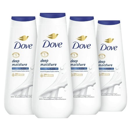 Dove Body Wash Deep Moisture 4 Count for Dry Skin Moisturizing Skin Cleanser with 24Hr Renewing Micromoisture Nourishes the Driest Skin 20 Oz.