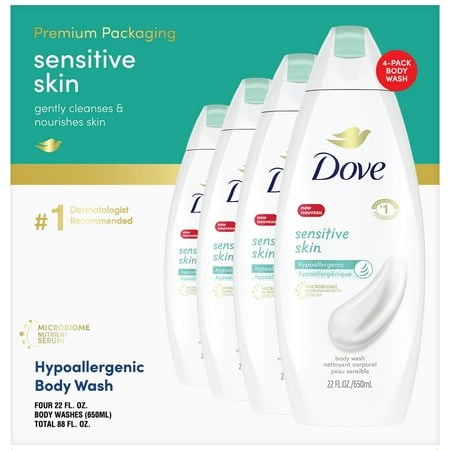 Dove Hypoallergenic Body Wash to Moisturize Sensitive Skin Body Wash for Sensitive Skin Sulfate and Paraben Free  22 Fl Oz (Pack of 4)
