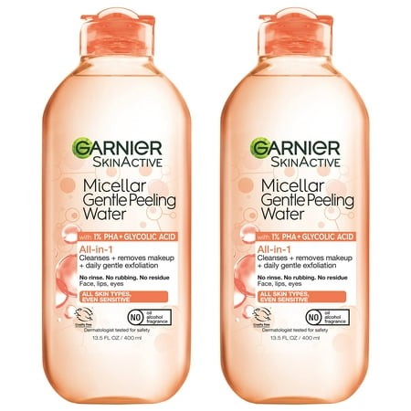 Garnier SkinActive Micellar Gentle Peeling Water with 1% PHA and Glycolic Acid  Facial Cleanser and Makeup Remover  2 Pack
