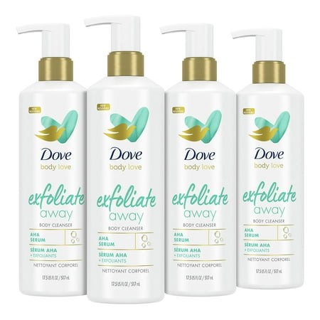 Dove Body Love Body SE33 Cleanser Exfoliate Away 4 Count for Rough Skin Body Wash with AHA Serum and Exfoliating Minerals for Soft Skin 17.5 Fl Oz