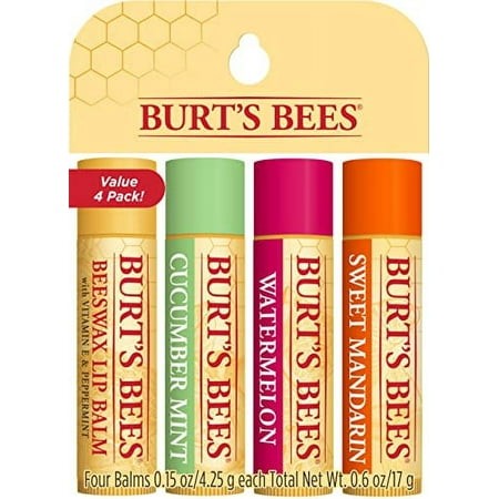 Burt S Bees 100% Natural .. Moisturizing Lip Balm  Freshly .. Picked Beeswax  Cucumber Mint  .. Watermelon  & Sweet Mandarin  .. 4 Tubes