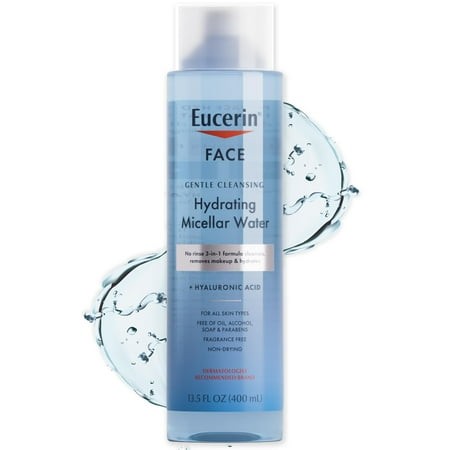 Eucerin Face Gentle Cleansing Hydrating Micellar Water  Face Cleanser and Makeup Remover with Hyaluronic Acid  13.5 Fl Oz Bottle
