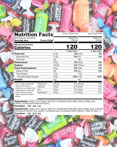 Mini Assorted Flavored Tootsie Rolls Bulk Candy - Chocolate, Fruity, and Vanilla Tootsie Rolls Candy Midgees - Individually Wrapped Flavor Tootsie Rol thumbnail