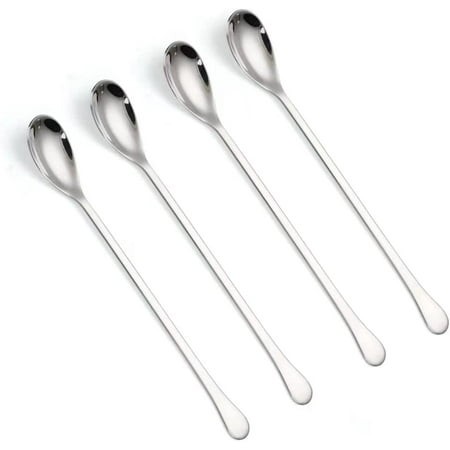 Premium 18/10 Stainless Steel Long Handle Spoons - 8-inch Ice Tea Spoon  Coffee Stirrers  Ice Cream Spoon | Set of 4 | Ideal for Mixing Drinks and Enj