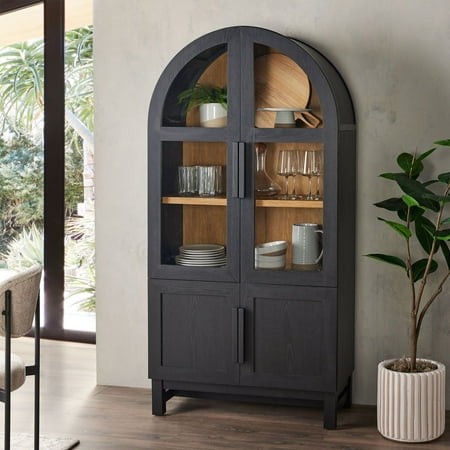 ((incomplete  box 2 of 2 ))better homes & gardens juliet kitchen rounded solid wood frame arc cabinet  black finish  box 2 of 2